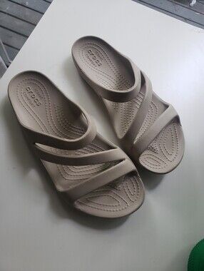 CROCS Women's Kadee Taupe Three-Strap Slip-On Sandals
